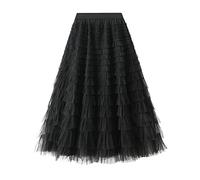Artykey Women's Tulle Long Skirt High Waist Pleated Layered Elastic Waist Midi Skirt Mesh Ballet Wedding Prom Party A-Line Tutu Skirt