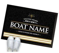 Artylicious Personalised Boat Mat - Black & gold stripes NarrowBoat, Canal barge boat nautical Door Mat - boating accessories - 60x40cm