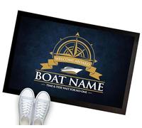 Artylicious Personalised Boat Mat - Blue & Gold - Welcome aboard Sailing boat - 60x40cm Door Mat LC101 - narrowboat accessories