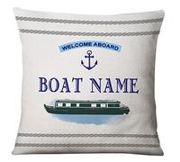 Artylicious Personalised Canal Boat Cushion - boating gift for narrow boat, barge, sailing boat, nautical gift Linen 16" cushion COVER ONLY