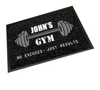 Artylicious Personalised Gym/weights room | Dumbells print Door mat 60 x 40cm | non slip indoor mat home gym accessories (Grey)