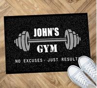 Artylicious Personalised Gym/weights room - Grey dumbells print Door mat 60 x 40cm, non slip base mat, home from home (Grey)