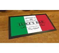 Artylicious Personalised Italian Flag Bar Runner, Welcome Pub Mat, 440mm x 250mm, Green, White, Red