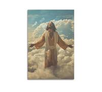 ARTYNSY 1pc Christian Religious Poster with Jesus Christ with Open Arms Above Clouds, Canvas Wall Art 20x30inch(50x75cm) Suitable for Various Indoor Places, Cool Posters And Prints, Best Gift.