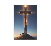 ARTYNSY 1pc Flaming Cross on Top of Mountain. Christian Religious Poster, Canvas Wall Art 24x36inch(60x90cm) Suitable for Various Indoor Places, Cool Posters And Prints, Best Gift.