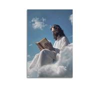 ARTYNSY 1pc Jesus Reading A Book on The Cloud. Christian Religious Poster, Canvas Wall Art 12x18inch(30x45cm) Suitable for Various Indoor Places, Cool Posters And Prints, Best Gift.