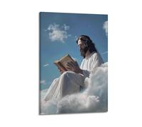 ARTYNSY 1pc Jesus Reading A Book on The Cloud. Christian Religious Poster, Canvas Wall Art 20x30inch(50x75cm) Suitable for Various Indoor Places, Cool Posters And Prints, Best Gift.