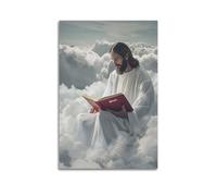 ARTYNSY 1pc Jesus Reading A Book on The Clouds Religious Poster A, Canvas Wall Art 16x24inch(40x60cm) Suitable for Various Indoor Places, Cool Posters And Prints, Best Gift.