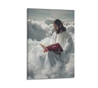 ARTYNSY 1pc Jesus Reading A Book on The Clouds Religious Poster A, Canvas Wall Art 24x36inch(60x90cm) Suitable for Various Indoor Places, Cool Posters And Prints, Best Gift.