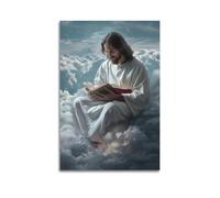 ARTYNSY 1pc Jesus Reading A Book on The Clouds Religious Poster, Canvas Wall Art 12x18inch(30x45cm) Suitable for Various Indoor Places, Cool Posters And Prints, Best Gift.