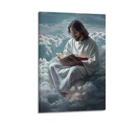 ARTYNSY 1pc Jesus Reading A Book on The Clouds Religious Poster, Canvas Wall Art 24x36inch(60x90cm) Suitable for Various Indoor Places, Cool Posters And Prints, Best Gift.