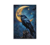 ARTYNSY 1pc Raven Under Crescent Moon Wall Art, Mystical Decor, Bedroom Poster, Canvas Wall Art 20x30inch(50x75cm) Suitable for Various Indoor Places, Cool Posters And Prints, Best Gift.