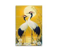 ARTYNSY 1pc Red - Crowned Cranes at Sunset Wall Art, Oriental Decor, Dining Room Poster, Canvas Wall Art 08x12inch(20x30cm) Suitable for Various Indoor Places, Cool Posters And Prints, Best Gift.