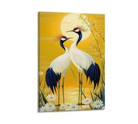 ARTYNSY 1pc Red - Crowned Cranes at Sunset Wall Art, Oriental Decor, Dining Room Poster, Canvas Wall Art 24x36inch(60x90cm) Suitable for Various Indoor Places, Cool Posters And Prints, Best Gift.