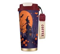 "Artypop" Halloween Witch Flying Print 16 Oz(500ml) Tumbler Stainless Steel Insulated Travel Mug with Leakproof Lid and Straw,Double Walled Vacuum Coffee Cups for Hot and Cold Drinks