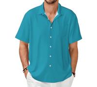 "Artypop" Turquoisegreen Printed Men’s Hawaiian Shirt Short Sleeve Button Down Casual Summer Holiday Beach Shirt with Pocket (Xs-7XL)