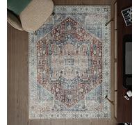 artyrugs Machine Washable Rug, 122x170cm, 75% Recycled Cotton, Short Pile, Non-Slip Backing, Non-Shedding, Suitable for Living Room, Bedroom, Kitchen, Hallway, Office, Crimson Red & Navy