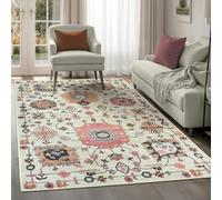 artyrugs Machine Washable Rug, 152x213cm, 75% Recycled Cotton, Short Pile, Non-Slip Backing, Non-Shedding, Suitable for Living Room, Bedroom, Kitchen, Hallway, Office, Dusk Beige & Pink