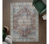 artyrugs Machine Washable Rug, 152x213cm, 75% Recycled Cotton, Short Pile, Non-Slip Backing, Non-Shedding, Suitable for Living Room, Bedroom, Kitchen, Hallway, Office, Crimson Red & Navy