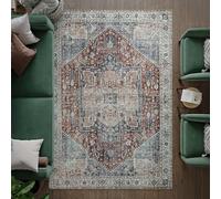 artyrugs Machine Washable Rug, 200x290cm, 75% Recycled Cotton, Short Pile, Non-Slip Backing, Non-Shedding, Suitable for Living Room, Bedroom, Kitchen, Hallway, Office, Crimson Red & Navy