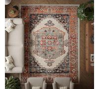 artyrugs Machine Washable Rug, 275x366cm, 75% Recycled Cotton, Short Pile, Non-Slip Backing, Non-Shedding, Suitable for Living Room, Bedroom, Kitchen, Hallway, Office, Bright Olive & Pumpkin