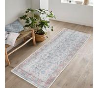 artyrugs Machine Washable Rug, 80x150cm, 75% Recycled Cotton, Short Pile, Non-Slip Backing, Non-Shedding, Area Rugs for Living Room, Bedroom, Kitchen, Hallway, Office, Duck Egg Blue & Pink