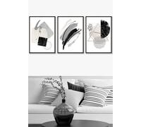 ARTZE Abstract Black Grey Ivory Watercolour Shapes Framed Wall Art - Large | Size: W53 cm x H73 cm x D20mm ARTZE Black W53 cm x H73 cm x D20mm