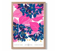 ARTZE Abstract Blue & Pink Blossom Flower Market Gallery Framed Print SIZE: A2 with Oak Frame in Mid Blue ARTZE Mid Blue A2