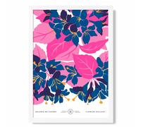 ARTZE Abstract Blue & Pink Blossom Flower Market Gallery Framed Print SIZE: A2 with White Frame in Mid Blue ARTZE Mid Blue A2