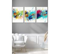 ARTZE Abstract Colourful Pink Blue Yellow Mixed Media Fractal Framed Wall Art - Large in White | Size: W53 cm x H73 cm x D20mm ARTZE White W53 cm x H73 cm x D20mm