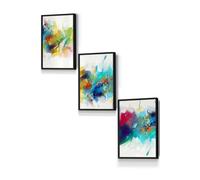 ARTZE Abstract Colourful Pink Blue Yellow Mixed Media Fractal Framed Wall Art - Small in Black | Size: W33 cm x H45 cm x D20mm ARTZE Black W33 cm x H45 cm x D20mm