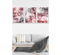 ARTZE Abstract Floral Fluid in Red & Grey Framed Wall Art - Large in White | Size: W53 cm x H73 cm x D20mm ARTZE White W53 cm x H73 cm x D20mm