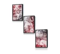 ARTZE Abstract Floral Fluid in Red & Grey Framed Wall Art - Small in Black | Size: W33 cm x H45 cm x D20mm ARTZE Black W33 cm x H45 cm x D20mm