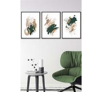 ARTZE Abstract Green Beige & Gold Oil Strokes Framed Wall Art - Medium in Black | Size: W45 cm x H62 cm x D20mm ARTZE Black W45 cm x H62 cm x D20mm