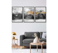 ARTZE Abstract Grey & Yellow Mountains Framed Wall Art - Large in Black | Size: W53 cm x H73 cm x D20mm ARTZE Black W53 cm x H73 cm x D20mm
