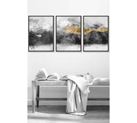 ARTZE Abstract Grey & Yellow Mountains Framed Wall Art - Medium in Black | Size: W45 cm x H62 cm x D20mm ARTZE Black W45 cm x H62 cm x D20mm