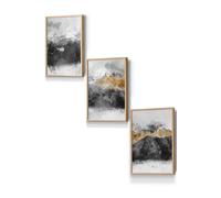 ARTZE Abstract Grey & Yellow Mountains Framed Wall Art - Small in Light Oak | Size: W33 cm x H45 cm x D20mm ARTZE Light Oak W33 cm x H45 cm x D20mm