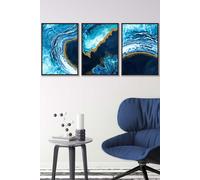 ARTZE Abstract Navy, Blue & Gold Oceans Framed Wall Art - Medium in Black | Size: W45 cm x H62 cm x D20mm ARTZE Black W45 cm x H62 cm x D20mm