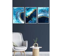ARTZE Abstract Navy, Blue & Gold Oceans Framed Wall Art - Medium in White | Size: W45 cm x H62 cm x D20mm ARTZE White W45 cm x H62 cm x D20mm