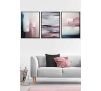 ARTZE Abstract Navy Blue Grey Blush Pink Oil Framed Wall Art - Large in Black | Size: W53 cm x H73 cm x D20mm ARTZE Black W53 cm x H73 cm x D20mm