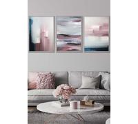 ARTZE Abstract Navy Blue Grey Blush Pink Oil Framed Wall Art - Large in Light Grey | Size: W53 cm x H73 cm x D20mm ARTZE Light Grey W53 cm x H73 cm x D20mm