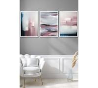 ARTZE Abstract Navy Blue Grey Blush Pink Oil Framed Wall Art - Large in White | Size: W53 cm x H73 cm x D20mm ARTZE White W53 cm x H73 cm x D20mm