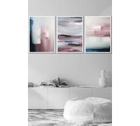ARTZE Abstract Navy Blue Grey Blush Pink Oil Framed Wall Art - Medium in White | Size: W45 cm x H62 cm x D20mm ARTZE White W45 cm x H62 cm x D20mm