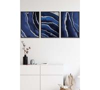 ARTZE Abstract Navy Blue Silver Strokes Framed Wall Art - Medium in Black | Size: W45 cm x H62 cm x D20mm ARTZE Black W45 cm x H62 cm x D20mm