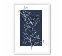 ARTZE Abstract Navy Blue & White Floral Line Art Framed Print SIZE: A3 with White Frame | Size: A2 ARTZE Navy A2
