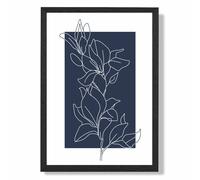 ARTZE Abstract Navy Blue & White Floral Line Art Framed Print SIZE: A4 with Black Frame | Size: A3 ARTZE Navy A3