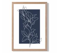 ARTZE Abstract Navy Blue & White Floral Line Art Framed Print SIZE: A4 with Oak Frame ARTZE Navy A4