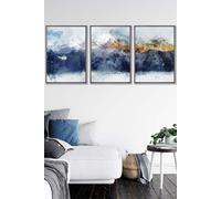 ARTZE Abstract Navy Blue & Yellow Mountains Framed Wall Art - Large in Dark Grey | Size: W53 cm x H73 cm x D20mm ARTZE Dark Grey W53 cm x H73 cm x D20mm