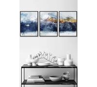 ARTZE Abstract Navy Blue & Yellow Mountains Framed Wall Art - Medium in Black | Size: W45 cm x H62 cm x D20mm ARTZE Black W45 cm x H62 cm x D20mm
