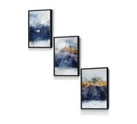 ARTZE Abstract Navy Blue & Yellow Mountains Framed Wall Art - Small in Black | Size: W33 cm x H45 cm x D20mm ARTZE Black W33 cm x H45 cm x D20mm